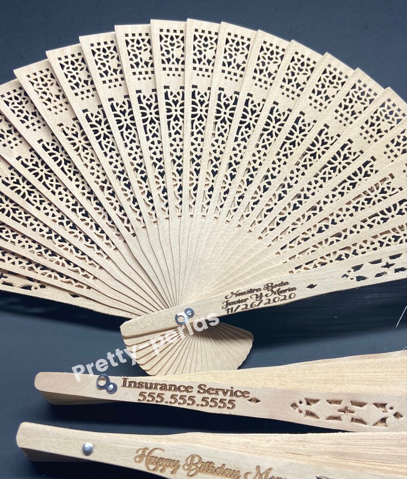 Engraved Wood Fans 12 pices Wedding Event Laser Engraving Etsy