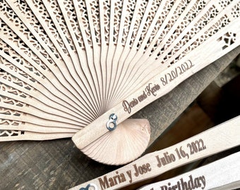 Engraved Wood Fans 60 pieces Wedding Birthday Event Laser Engraving Party favors Giveaways For Guest