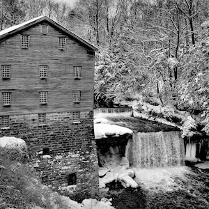 Lanterman's Mill, Lanterman's Mill print, Youngstown, Mill Creek Park, Ohio, Youngstown Ohio, waterfall, mill, old mill, black and white