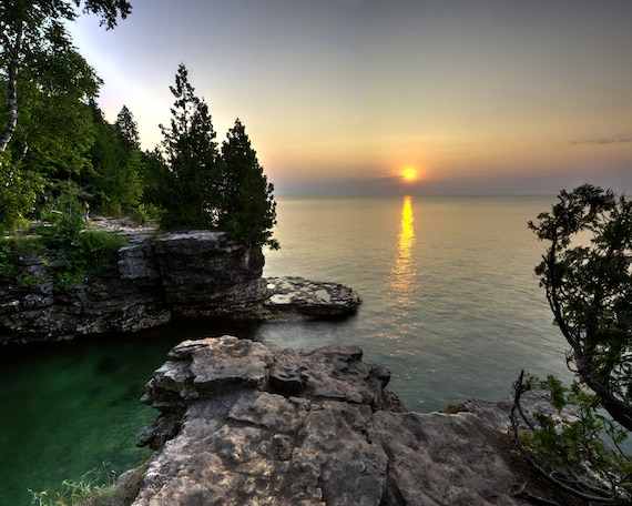 Door County Wisconsin Sunrise Door County Sunrise Door County Photo Door County Wall Art Cave Point County Park Door County Landscape