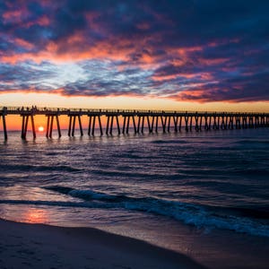 Sunrise, Destin, Florida, Nevarre beach, pier, beach, sunrise on beach, Destin Florida, Florida sunrise, ocean, waves, beach print