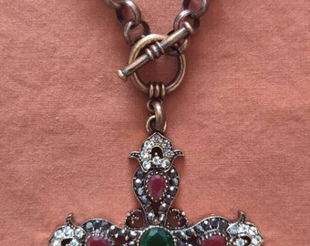 Ruby/Emerald Cross Necklace