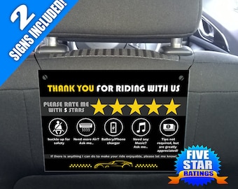 Nuevo cartel laminado Heardrest para mejorar las calificaciones de Uber y Lyft Rideshare (negro): ¡aumente sus calificaciones y aumente las propinas!