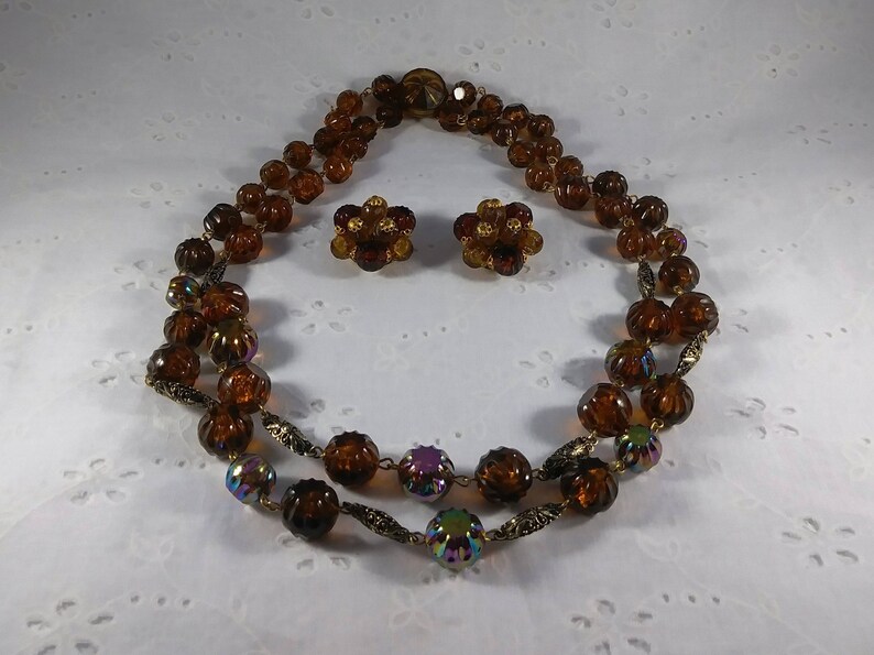 Vintage Necklace /& Earring Set 1950/'s-60/'s Plastic and Metal Beads Signed Western Germany