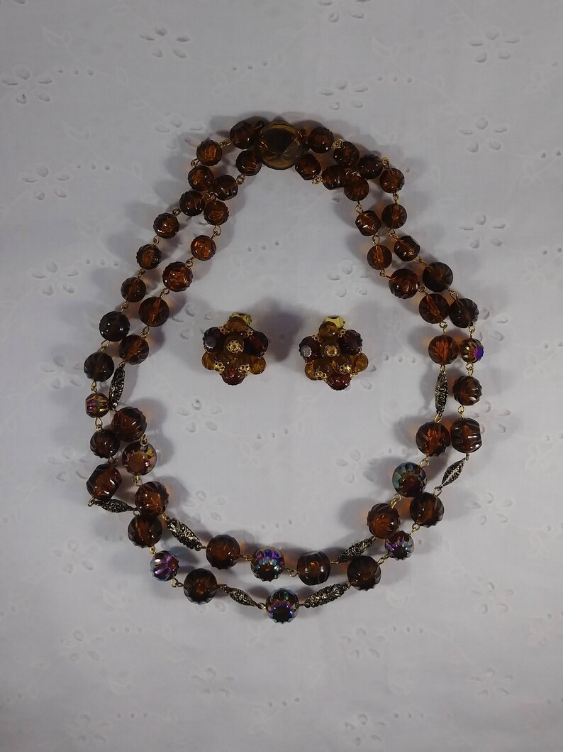 Vintage Necklace /& Earring Set 1950/'s-60/'s Plastic and Metal Beads Signed Western Germany