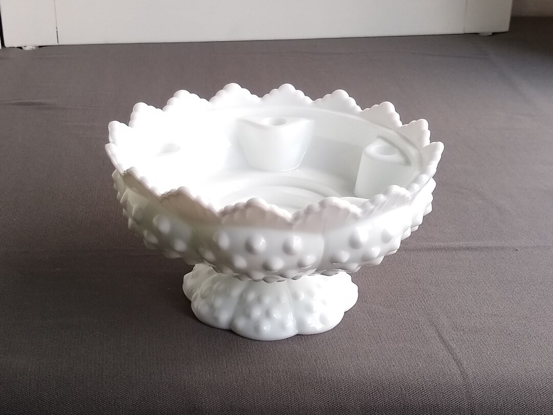 Fenton White Hobnail Milk Glass Candle Holder Bowl Patent Etsy