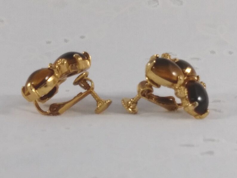 Signed Napier 1950/'s Vintage Tigers Eye Screw Back Earrings