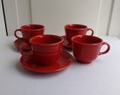 Fiestaware Scarlet Cups Saucers - 3 Red Saucers and 4 Red Cups
