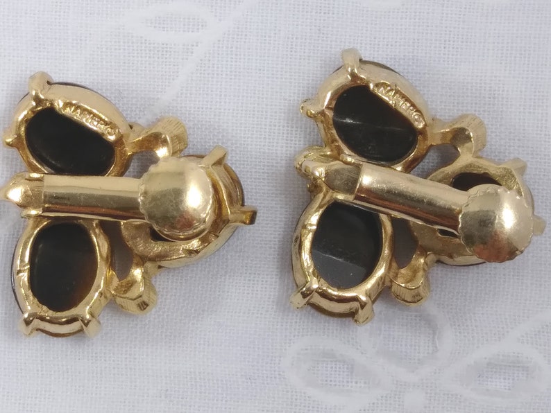 Signed Napier 1950/'s Vintage Tigers Eye Screw Back Earrings