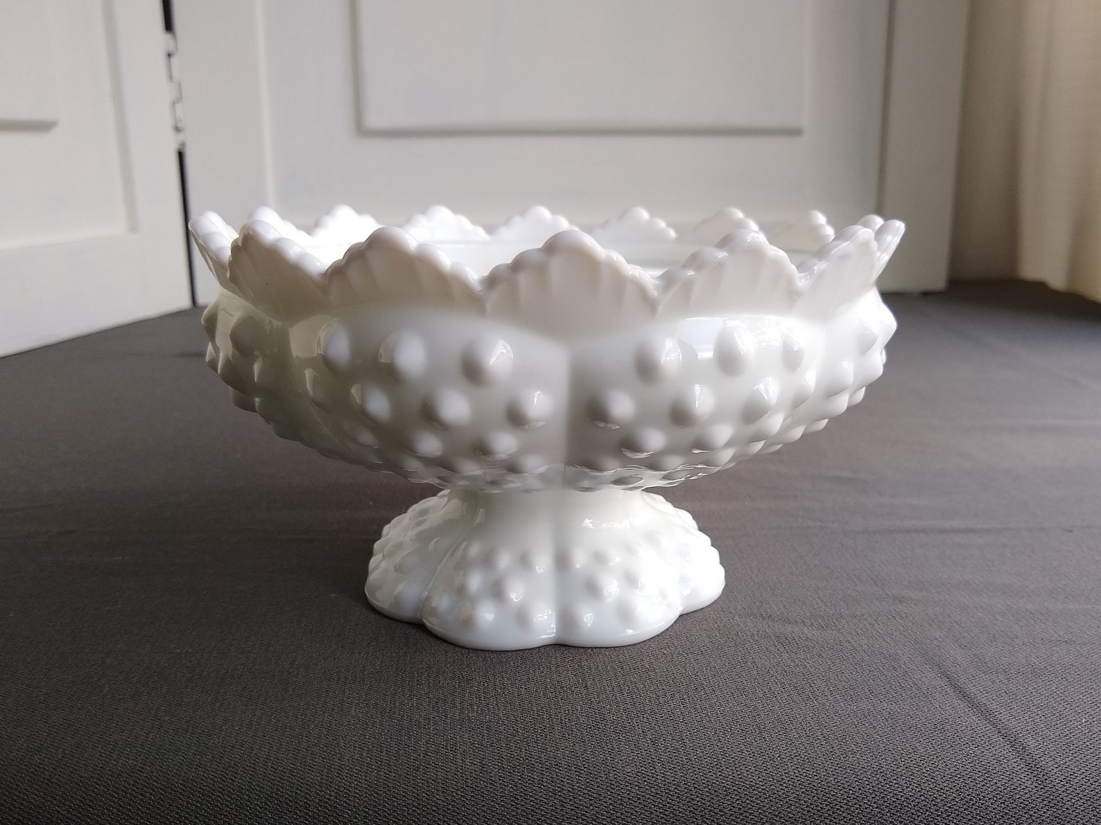 Fenton White Hobnail Milk Glass Candle Holder Bowl Patent Etsy