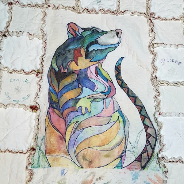 Shabby Chic Rattie Hand Painted  Queen Quilt