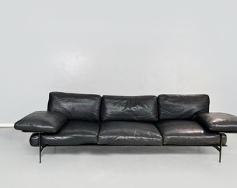 1980s Italian Modern Black Leather Sofa Diesis for B&B by Antonio Citterio