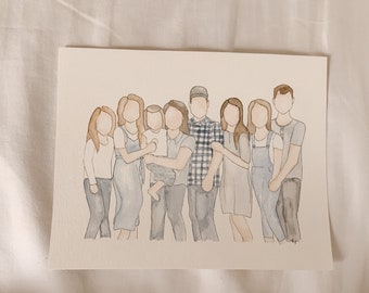 8x10 Watercolor Family Picture (With Outline)