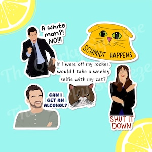 Jess Nick Schmidt Winston TV Show Illustrated Waterproof Vinyl Stickers