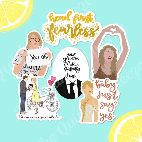 Taylor Swift Fearless Album Waterproof Stickers, Fearless Taylor’s Version, Love Story, Today Was a Fairytale, Mr. Perfectly Fine,