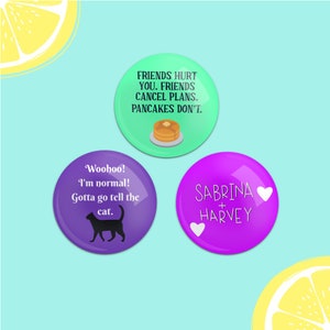 Sabrina Witch TV Show Salem Inspired Pinback Buttons