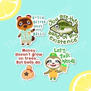 Animal Game Waterproof Vinyl Sticker, ACNH Video Game Sticker, Tom Nook, Sea Bass Sticker, Funny Animal Stickers