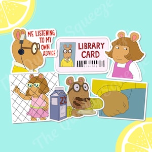 Pegatinas de vinilo resistentes al agua inspiradas en el programa de televisión Arthur Show, pegatinas nostálgicas de televisión, pegatinas retro, meme de Arthur, Arthur y D.W., Aardvark