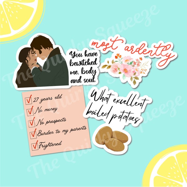 Pride and Prejudice, Jane Austen Inspired Waterproof Vinyl Stickers