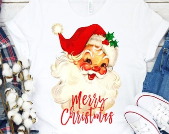 Digital Download Only! Vintage Santa, Retro Santa, Merry Christmas, Red Hat, Red Font, Downloadable, For Sublimation, HTV, Digital Design