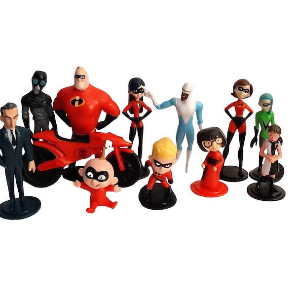 The Incredibles Birthday Cake Toppers 12 New Rubber Toy Figures Party Favor Cupcake Toppers