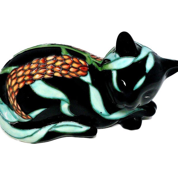 Cat Sleeping Figurine Vintage Nature's Palette  Porcelain Pussy Willow Cat Sleeping Figurine #20411 Mint in Box Willow Hall