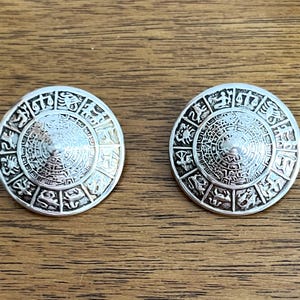 VIntage Mexican .925 Sterling Aztec Mayan Calendar Clip On Earrings