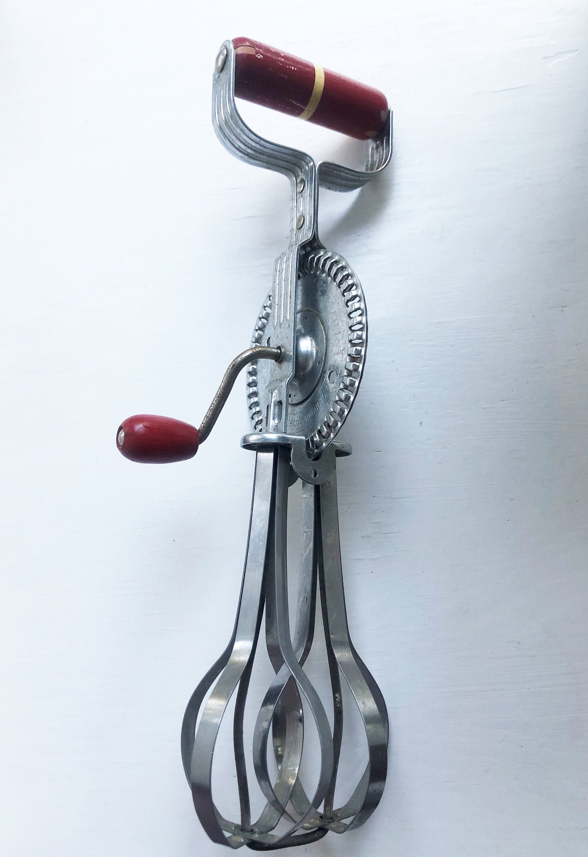 Vintage A & J Ekco High Speed Beater Hand Mixer Red Wooden Etsy