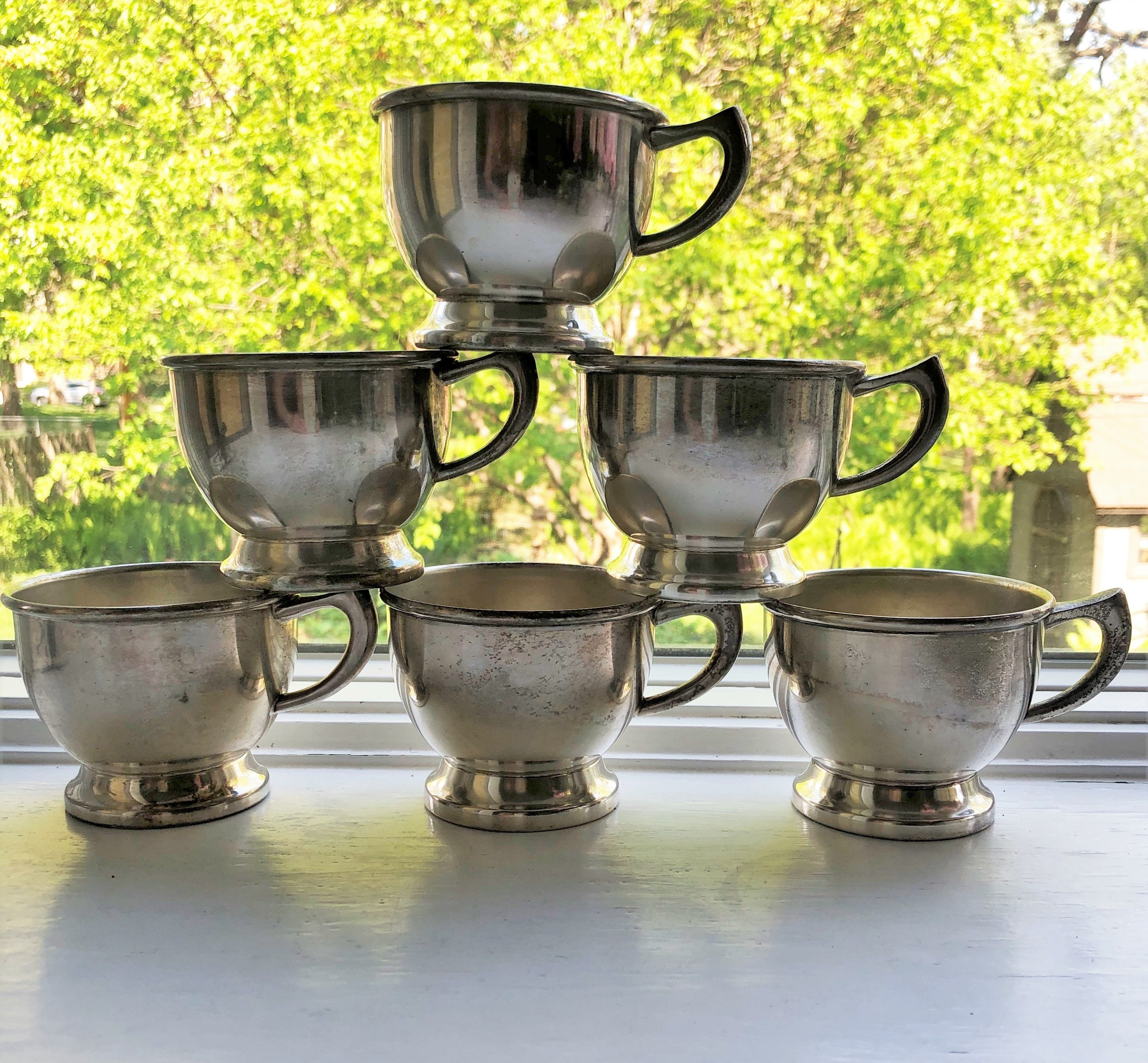 Vintage Wear Brite Nickel Silver Set of 6 Tea Cups Etsy