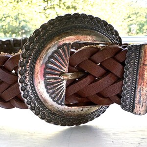 Vintage Brighton Concho Belt Brown Braided Leather Large 38  display picture 1