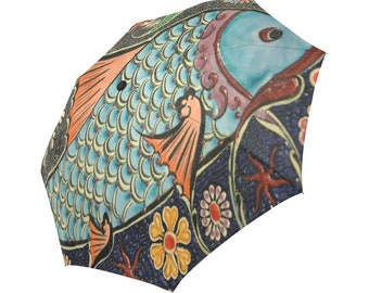 Anti-UV Mosaic Fish Automatic Foldable Umbrella