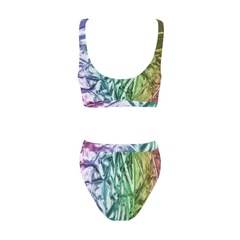 Sports Top & Highwaisted Rainbow Crush Bikini Swimsuit model Etsy