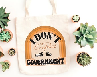 I don't coparent with the government Canvas Tote Bag Library homeschool Mom Life