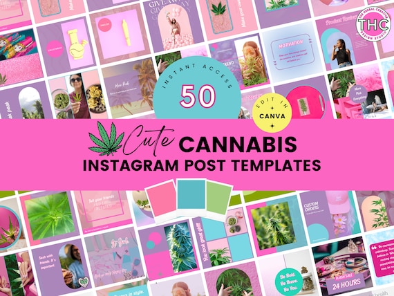 50 Cute Cannabis Instagram Templates for Canva- Customizable Designs - Cannabis Branding Templates THC Weed Templates Weed