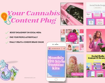 Cannabis Canva Post Templates - Pink Retro Internet Social Media Instagram Content