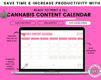Calendrier de contenu numérique Stoner Girl 420 2024 - agenda hebdomadaire bonus imprimable numérique personnalisable - agenda de médias sociaux cannabis