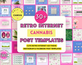 420 publications sociales rétro sur le Web - Modèles Instagram Cannabis Canva - Contenu rose pour les réseaux sociaux pour les marques de cannabis