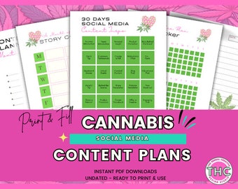 Cute Cannabis Printable Social Media Content Planning Sheets - Download and Print Ready