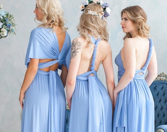 Dusty Blue Bridesmaid Dress Infinity Dress Floor Length Maxi Wrap Convertible Dress Wedding Dress Multiway Dress