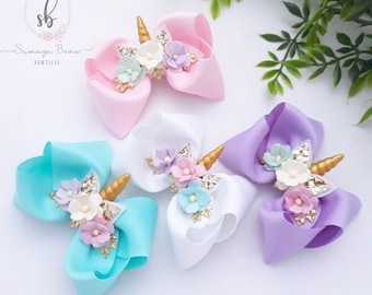 Unicorn Ribbon Hair Bow, Pastel Birthday Hairclip