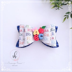 Back to school bow, ABC school bow, Hair bow for girl, School hair bow, School hair clip, Hair bow with clay, ABC hairbow, School themed bow