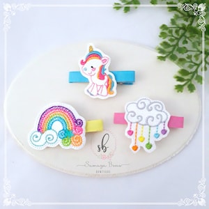 Unicorn hair clip set, Toddler unicorn gifts, Unicorn hair accessory, Felt hair clips, Toddler hair clip, Unicorn hair clippie, Rainbow clip