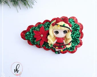 Red Christmas Hair Clip, Glitter Hair Accessory For Girls