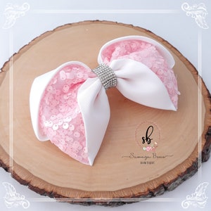 White hair bow for girls, Hair bow for girls, Hair accessory for girl, Back to school hair bow, Pink and white bow, School hairbow, Hair bow