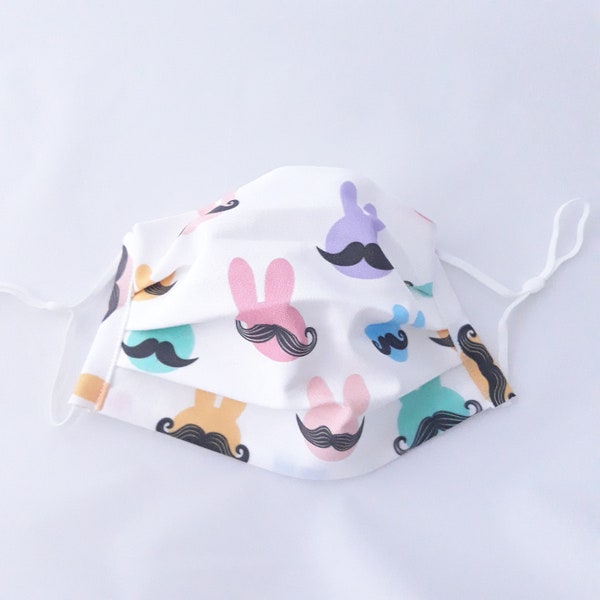 Easter face mask, White easter face mask, Bunny easter face mask, Mustache face mask, Reusable face mask, Easter bunny mask, Face coverings