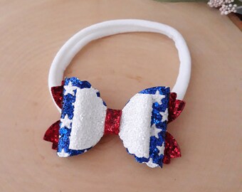 4th of July Baby Bow: Glitter Patriotic Hair Clip or Headband