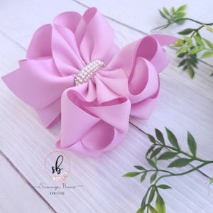 Double-Stacked Hair Bow, Layered hairbow, Boutique Style Bow, Pink Octopus Ribbon Hairclip, Pink Ribbon Bow, Solid Color Bow, Fluffy Hairbow