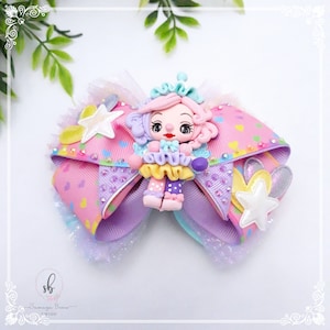 Cute clown hair bow, Clonw hair bow, Birthday bow, Hair bow for girls, Toddler girl hairclip, Gift for girls, Hair bow with clay, Ribbon bow