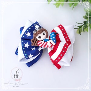 Patriotic hair bow, Red white and blue bow, 4th of July hair bow, Fourth of July bow, Memorial day bow, 4th of July bow with doll, Hair bow,