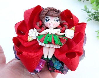 Mexican Fiesta Hair Bow, Clay Doll, Cinco de Mayo
